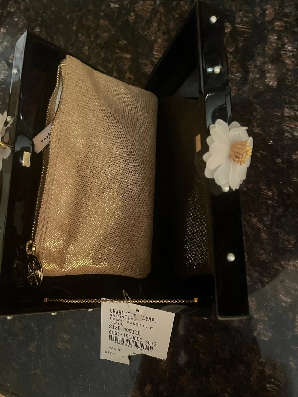 Charlotte Olympia Black pearl studded clutch acrylic new with tag price 1245$